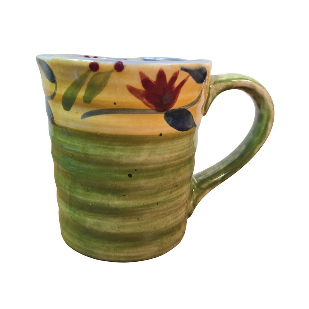 Pier 1 Stoneware Mug Handpainted Floral Elizabeth 16oz Dishwasher Safe Coffee Cu